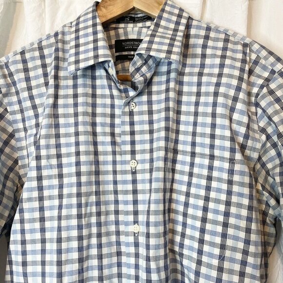 NORDSTROM Men's Shop 15 1/2 34-35 Trim Fit Button Down Shirt Wrinkle Free Plaid - Picture 6 of 6